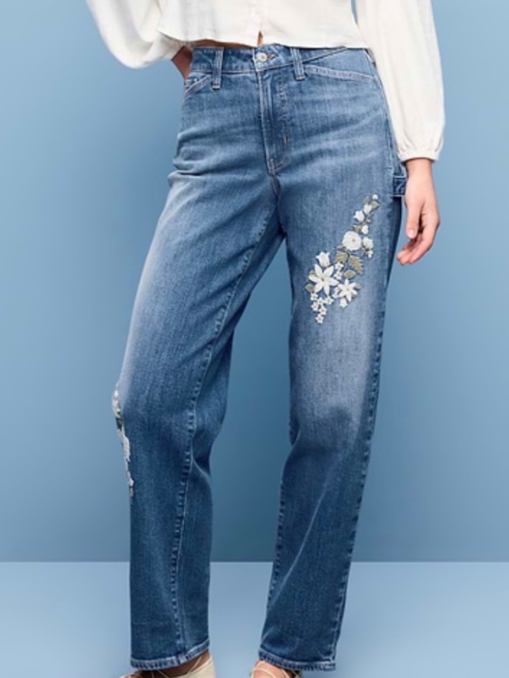 Old Navy OG High Waisted Loose Jeans Embroidered size 14 Tall